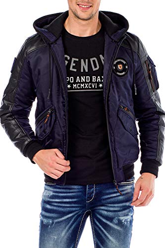 Cipo & Baxx Herren Bomberjacke College Jacke Biker Übergangsjacke Kapuze CM134 Dunkelblau M von Cipo & Baxx