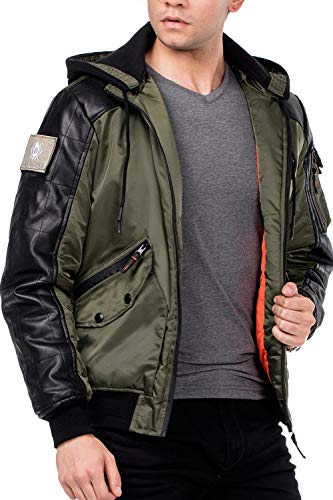 Cipo & Baxx Herren Bomberjacke College Jacke Biker Übergangsjacke Kapuze CM134 Khaki XL von Cipo & Baxx