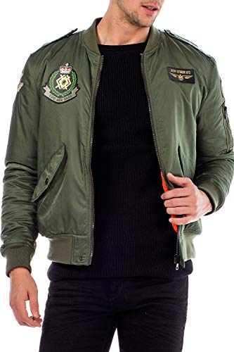 Cipo & Baxx Herren Bomberjacke Übergangsjacke Fliegerjacke Jacke im Military-Still mit Patches Gr.L Grün von Cipo & Baxx