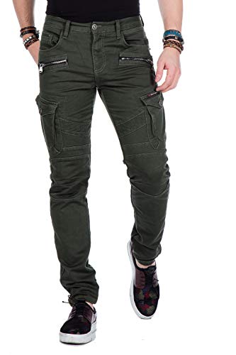 Cipo & Baxx Herren Cargo Hose Straight Fit Jeans Jogger Slim Fit Narrow Leg Denim Hose CD424 Khaki W31 L32 von Cipo & Baxx