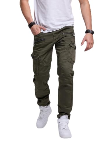 Cipo & Baxx Herren Cargo Hose Straight Fit Jeans Jogger Slim Fit Narrow Leg Denim Hose CD424 Khaki W32 L32 von Cipo & Baxx