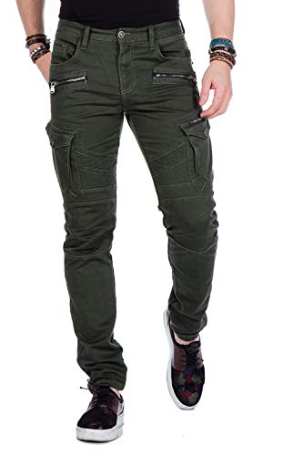 Cipo & Baxx Herren Cargo Hose Straight Fit Jeans Jogger Slim Fit Narrow Leg Denim Hose CD424 Khaki W33 L34 von Cipo & Baxx