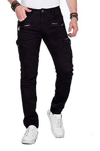 Cipo & Baxx Herren Cargo Hose Straight Fit Jeans Jogger Slim Fit Narrow Leg Denim Hose CD424 Schwarz W40 L34 von Cipo & Baxx