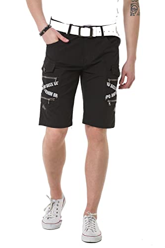 Cipo & Baxx Herren Cargo Shorts Denim Jeans Bermuda Kurzehose Capri Markenschriftzüge CK253 Schwarz W29 von Cipo & Baxx