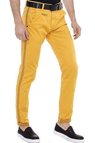 Cipo & Baxx Herren Chino Hose Pants Freizeithose Baumwolle Jeans Hose Gelb W29 L32 von Cipo & Baxx