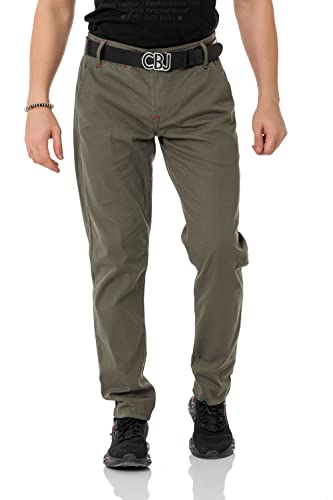 Cipo & Baxx Herren Chinohose Stretch Basic Baumwolle Slim Fit CD842 Khaki W30 L32 von Cipo & Baxx