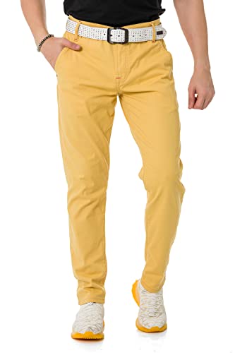 Cipo & Baxx Herren Chinohose Stretch Basic Baumwolle Slim Fit CD842 Mustard W30 L32 von Cipo & Baxx