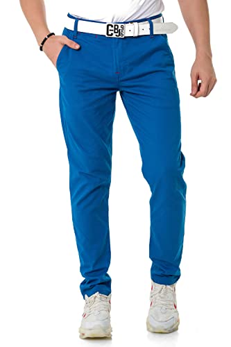 Cipo & Baxx Herren Chinohose Stretch Basic Baumwolle Slim Fit CD842 Saxeblau W30 L34 von Cipo & Baxx