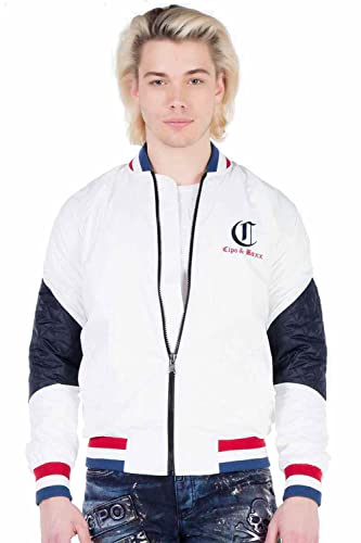 Cipo & Baxx Herren Collegejacke Stepp Freizeit Übergangsjacke Jacke Print CJ164 Weiß XXL von Cipo & Baxx