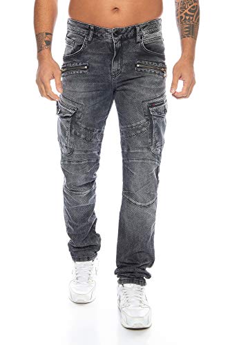 Cipo & Baxx Herren Denim Cargo Jeans Jeanshose Freizeit Hose (Schwarz, W36/L34) von Cipo & Baxx