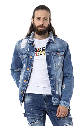 Cipo & Baxx Herren Jeansjacke CJ291 Blau – Stylische Denim Jacke im Used-Look mit Rissen, Knopfverschluss & Modernem Design – Modische Übergangsjacke für Alltag, Freizeit & Party – CJ291 Blau M von Cipo & Baxx