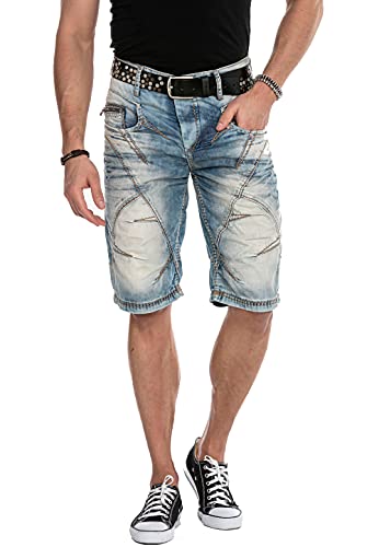 Cipo & Baxx Herren Denim Shorts Pants Kurze Hose Bermuda Capri Freizeithose Jeansshorts Used C-0090 W31 von Cipo & Baxx