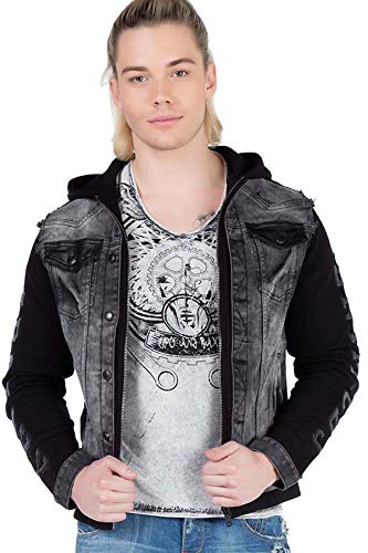 Cipo & Baxx Herren Hybrid-Denimjacke CJ-155 Schwarz - Klassische Denim, Sport Verschiedene Jackenmodelle - Sweat-Kapuze und Sweatärmeln - mit Modernen Komfort-Details - CJ-155 Schwarz S von Cipo & Baxx