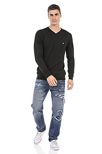 Cipo & Baxx Herren Feinstrickpullover Strick Sweater V-Ausschnitt Pullover CP242 Anthracite L von Cipo & Baxx