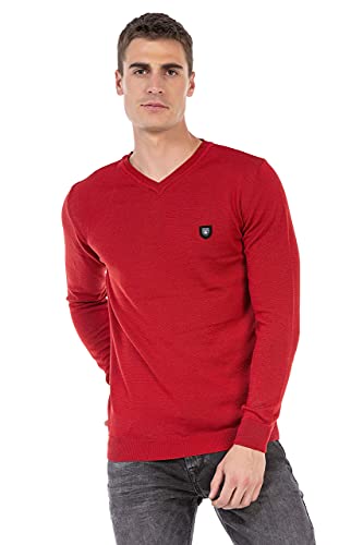 Cipo & Baxx Herren Feinstrickpullover Strick Sweater V-Ausschnitt Pullover CP242 Rot S von Cipo & Baxx