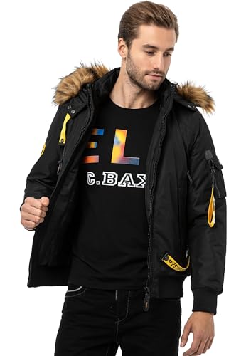 Cipo & Baxx Herren Freizeitjacke Bomberjacke Collegejacke Kapuze Fell Reißverschluss Jacke Outdoorjacke CM220 Schwarz XL von Cipo & Baxx