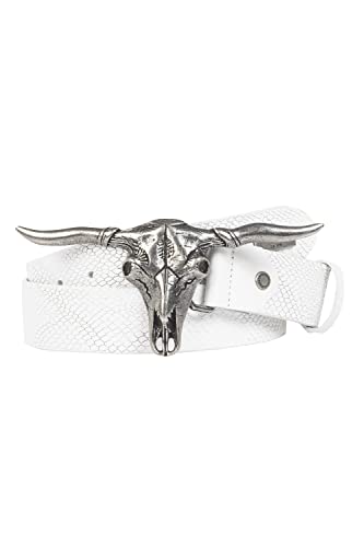 Cipo & Baxx Herren Gürtel Leder Schädel Reptilienprägung Belt Ledergürtel CG199 Weiß Gr.110 von Cipo & Baxx