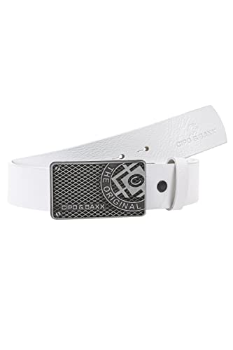 Cipo & Baxx Herren Gürtel Logo-Schließe Leder Belt CG192 Weiß Gr.95 von Cipo & Baxx