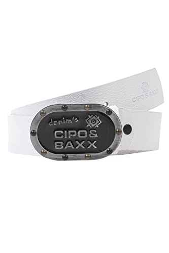 Cipo & Baxx Herren Gürtel Logo-Schließe Leder Belt CG193 Weiß Gr.85 von Cipo & Baxx