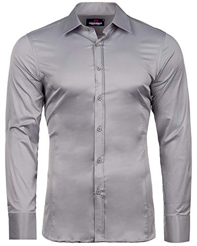 Cipo & Baxx Herren Hemd CH168 Grey - Slim Fit - Langarm M von Cipo & Baxx