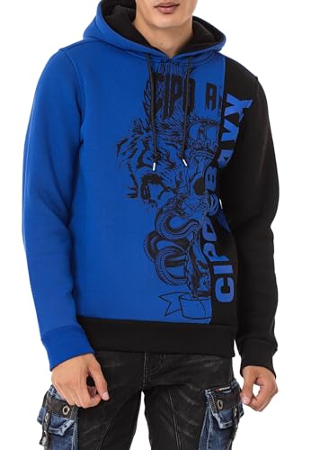 Cipo & Baxx Herren Hoodie Sweatshirt CL541 Saxeblau – Stylischer Pullover im Casual Streetwear Look mit Kapuze & Kängurutasche – Bequemes Oberteil für Alltag & Freizeit - CL541 Saxeblau L von Cipo & Baxx