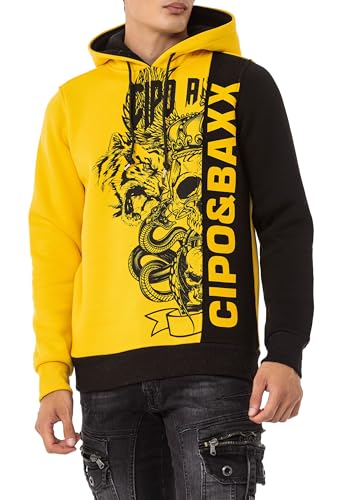 Cipo & Baxx Herren Hoodie Sweatshirt CL541 Gelb – Stylischer Pullover im Casual Streetwear Look mit Kapuze & Kängurutasche – Bequemes Oberteil für Alltag & Freizeit - CL541 Gelb XXL von Cipo & Baxx