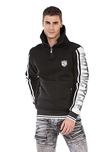 Cipo & Baxx Herren Hoodie Stehkragen Sweatshirt Pullover Sweater Reißverschluss Langarm CL463 Schwarz S von Cipo & Baxx