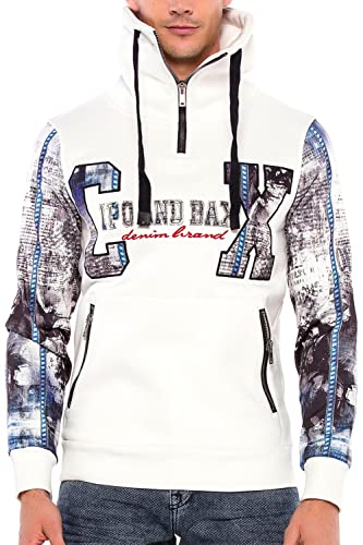 Cipo & Baxx Herren Hoodie Sweater Kapuzenpullover Sweatshirt Sportlich Reißverschluss Ecru S von Cipo & Baxx