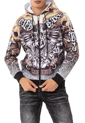 Cipo & Baxx Herren Hoodie Sweatjacke Kapuzenpullover Alloverprint Sweatshirt mit Reißverschluss CL550 Schwarz M von Cipo & Baxx