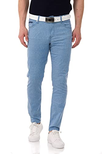 Cipo & Baxx Herren Hose Leinen Chino Sommerhose Denim Jeanshose CD840 Blau W30 L32 von Cipo & Baxx