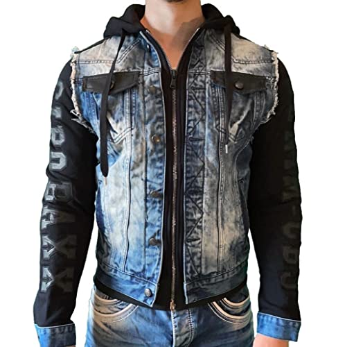 Cipo & Baxx Herren Hybrid-Denimjacke CJ-154 Blau - Klassische Denim, Sport Verschiedene Jackenmodelle - Sweat-Kapuze und Sweatärmeln - mit Modernen Komfort-Details - CJ-154 Blau 3XL von Cipo & Baxx