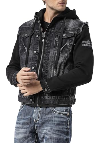 Cipo & Baxx Herren Hybrid-Denimjacke CJ-307 Schwarz - Klassische Denim, Sport Verschiedene Jackenmodelle - Sweat-Kapuze und Sweatärmeln - mit Modernen Komfort-Details - CJ-307 Schwarz XXL Cipo & Baxx Herren Hybrid-Denimjacke CJ-307 Schwarz - Klassische Denim, Sport Verschiedene Jackenmodelle - Sweat-Kapuze und Sweatärmeln - mit Modernen Komfort-Details - CJ-307 Schwarz XXL von Cipo & Baxx