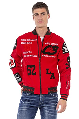 Cipo & Baxx Herren Jacke CJ274 Rot – Stylische College Jacke im Modernen Streetstyle mit Stickereien, Aufnähern & Reißverschluss – Modische Übergangsjacke für Alltag, Freizeit & Party – CJ274 Rot L von Cipo & Baxx