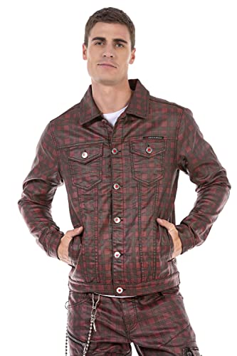 Cipo & Baxx Herren Jacke Jeans Kariert Denim Freizeitjacke Übergangsjacke CJ277 Rot L von Cipo & Baxx