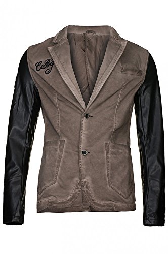 Cipo & Baxx Herren Jacke Sakko Blazer Jacket mit Kunstlederärmeln Freizeitjacke Übergangsjacke Braun XL von Cipo & Baxx