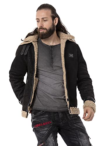 Cipo & Baxx Herren Jacke CJ286 Schwarz – Warme Winterjacke im Modernen Streetwear Stil mit Kunstfell, Reißverschluss & Taschen – Stylische Jacke für Alltag, Freizeit & Outdoor - CJ286 Schwarz L von Cipo & Baxx