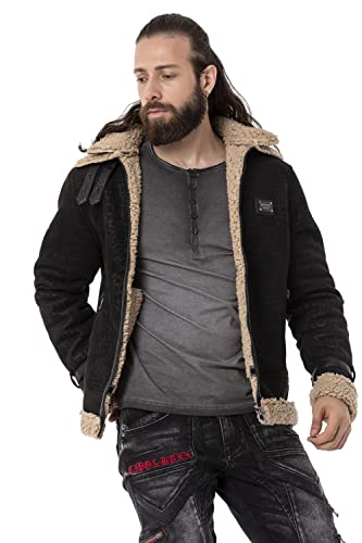 Cipo & Baxx Herren Jacke Wildleder Kunstleder Winterjacke Gefüttert Kunstpelz CJ286 Schwarz M von Cipo & Baxx