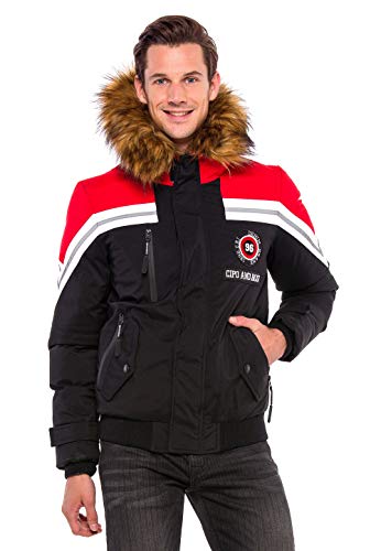 Cipo & Baxx Herren Jacke Winter Warm Kapuzenjacke Kunstfell Jacket Stepp Winterjacke Schwarz M von Cipo & Baxx