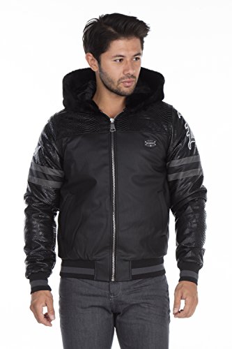 Cipo & Baxx Herren Jacke CJ177 Schwarz – Coole Übergangsjacke im Modernen Streetwear Stil mit Kapuze, Reißverschluss & Details – Stylische Freizeitjacke für Alltag & Party - CJ177 Schwarz XL von Cipo & Baxx
