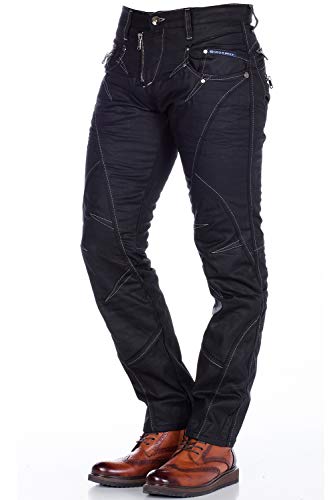 Cipo & Baxx Herren Jeans C-0812 – Regular Fit Straight Jeans Hose, Modern Schwarz Denim mit Kontrastnähten, Bequeme langlebige Herren Freizeithose im klassischen Stil - C-0812-W33-L32 von Cipo & Baxx