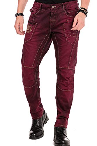 Cipo & Baxx Herren Jeans Denim Hose Batikmuster Antique Look 5-Pocket Design Pants Regular Fit Jeanshose CD479 Burgundy W38 L34 von Cipo & Baxx