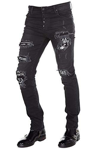 Cipo & Baxx Herren Jeans Destroyed-Look Used Zerrissen Rockig Skinny Denim Jeanshose CD417 W30 L32 Black von Cipo & Baxx