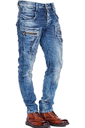 Cipo & Baxx Herren Jeans Doppelter Bund Regular Fit Vintage Hose Denim Straight Fit Jeanshose W29 L32 Blau von Cipo & Baxx