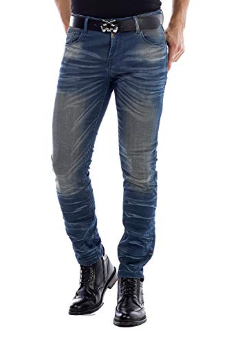 Cipo & Baxx Herren Jeans Hose 5 Pocket Design Straight Vintage Denim Slim Fit Hose Blau W29 L32 von Cipo & Baxx