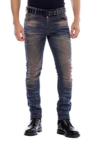Cipo & Baxx Herren Jeans Hose 5 Pocket Design Straight Vintage Denim Slim Fit Hose Braun W33 L32 von Cipo & Baxx