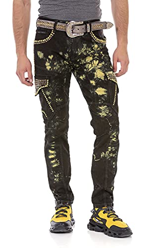 Cipo & Baxx Herren Jeans Hose Cargo Nieten Regular Fit Pants Denim Jeanshose Pants CD677 Gelb W31 L32 von Cipo & Baxx