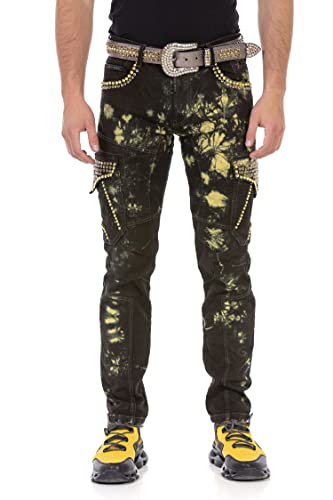 Cipo & Baxx Herren Jeans Hose Cargo Nieten Regular Fit Pants Denim Jeanshose Pants CD677 Gelb W32 L32 von Cipo & Baxx
