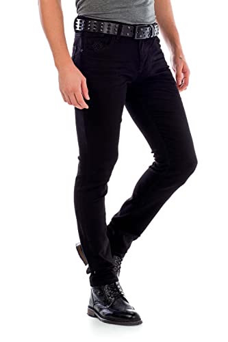 Cipo & Baxx Herren Jeans Hose Crinkle-Effekt Denim Slim Fit Schlicht Jeanshose Design Röhrenjeans CD319A W29 L32 Schwarz von Cipo & Baxx