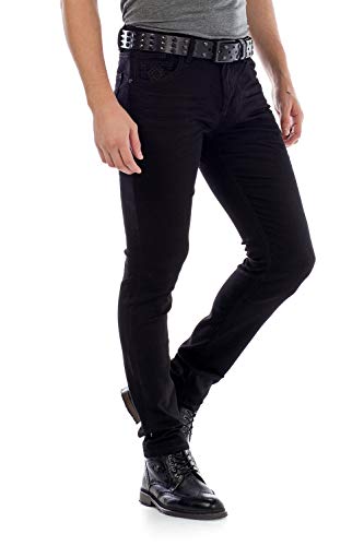 Cipo & Baxx Herren Jeans Hose Crinkle-Effekt Denim Slim Fit Schlicht Jeanshose Design Röhrenjeans W38 L34 Black von Cipo & Baxx