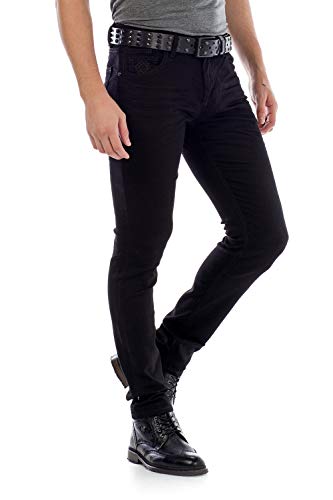 Cipo & Baxx Herren Jeans Hose Crinkle-Effekt Denim Slim Fit Schlicht Jeanshose Design Röhrenjeans W30 L32 Black von Cipo & Baxx